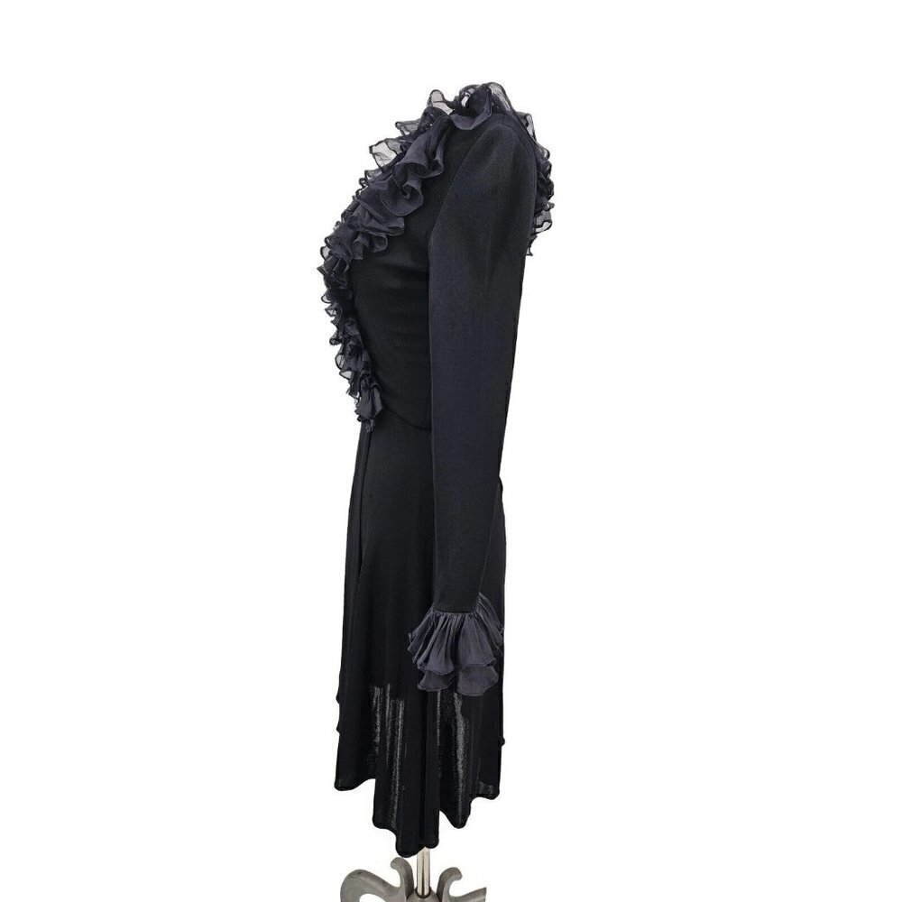 VTG Mr Blackwell Custom Black Dress Womens XS/S Ruffle Trim Surplice Skirt - Picture 7 of 10